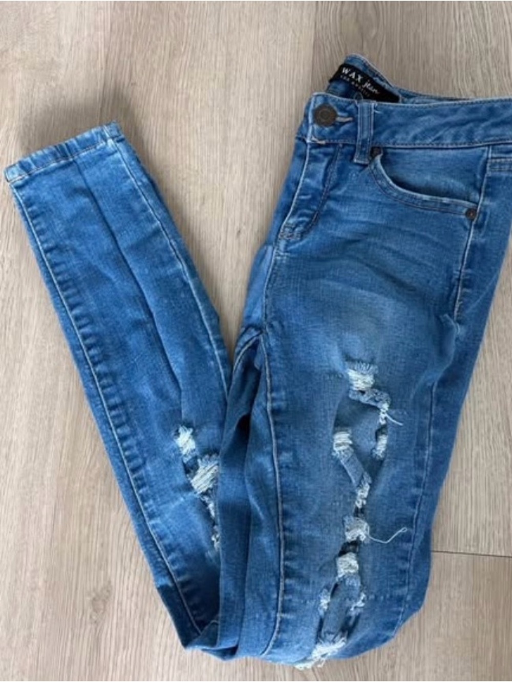 Wax Jean Blue Distressed Skinny Jeans - Juniors